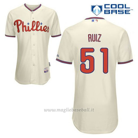 Maglia Baseball Uomo Philadelphia Phillies Carlos Ruiz 51 Crema Alterner Cool Base